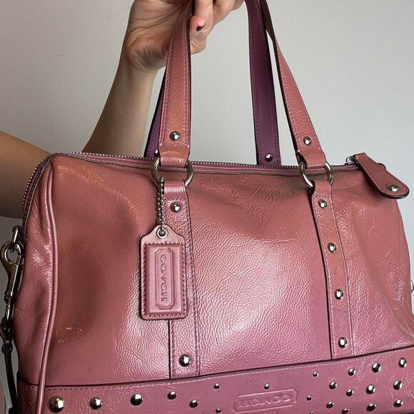 Coach Vintage Y2K Pink Patent Leather Studded Satchel Bag - Picture 4 of 6